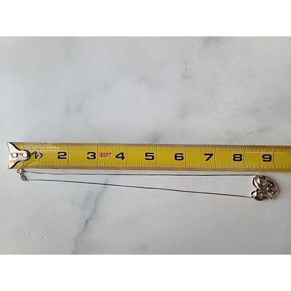 Italian 925 Sterling Silver Amethyst Scrolled Heart Pendant Necklace Vintage - Picture 9 of 10